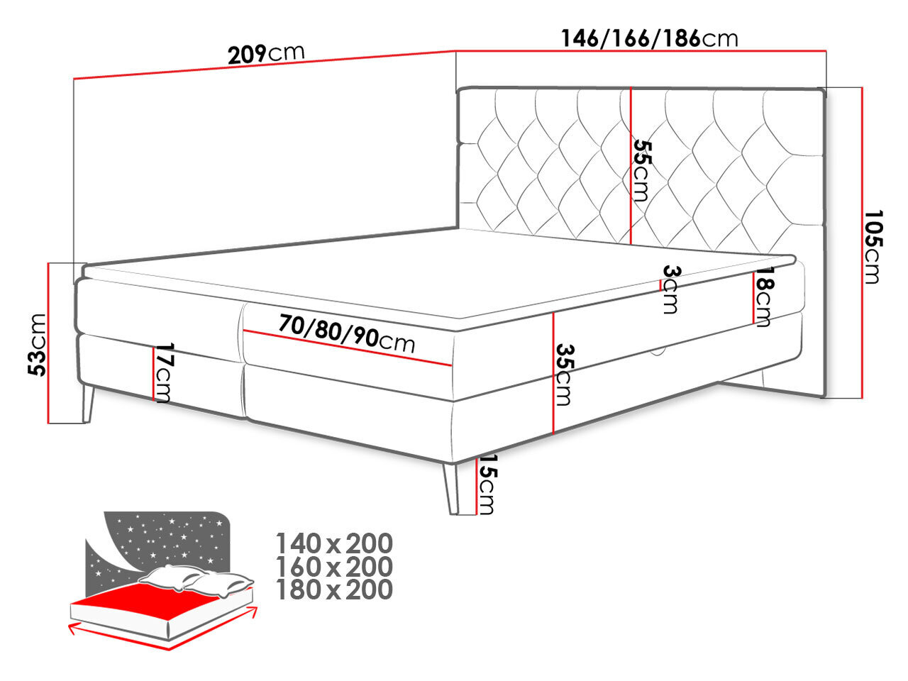 Kontinentaalvoodi POLASI-Manila 02-180x200 cm hind ja info | Voodid | kaup24.ee