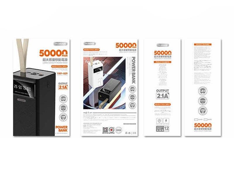 Akupank Powerbank 50000 mAh must microUSB/USB-C + LED-valgusti (YK-Design YKP-029) hind ja info | Akupangad | kaup24.ee