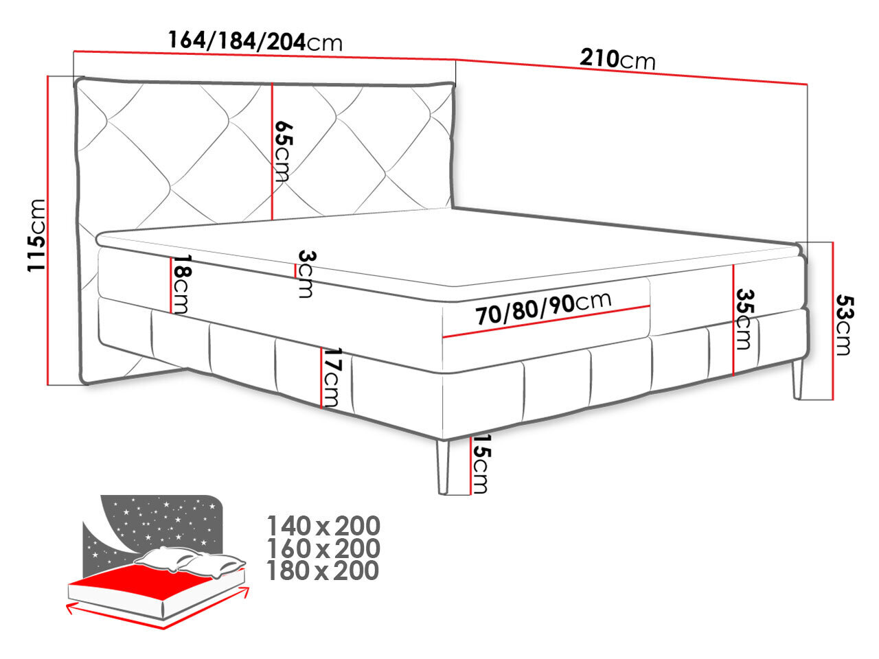 Kontinentaalvoodi SAGIRO-Manila 06-160x200 cm цена и информация | Voodid | kaup24.ee