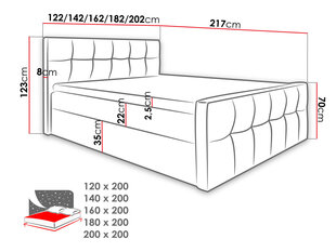 Kontinentaalvoodi LARNAKA-ekoskóra Soft 011 (czarna)-180x200 cm hind ja info | Voodid | kaup24.ee