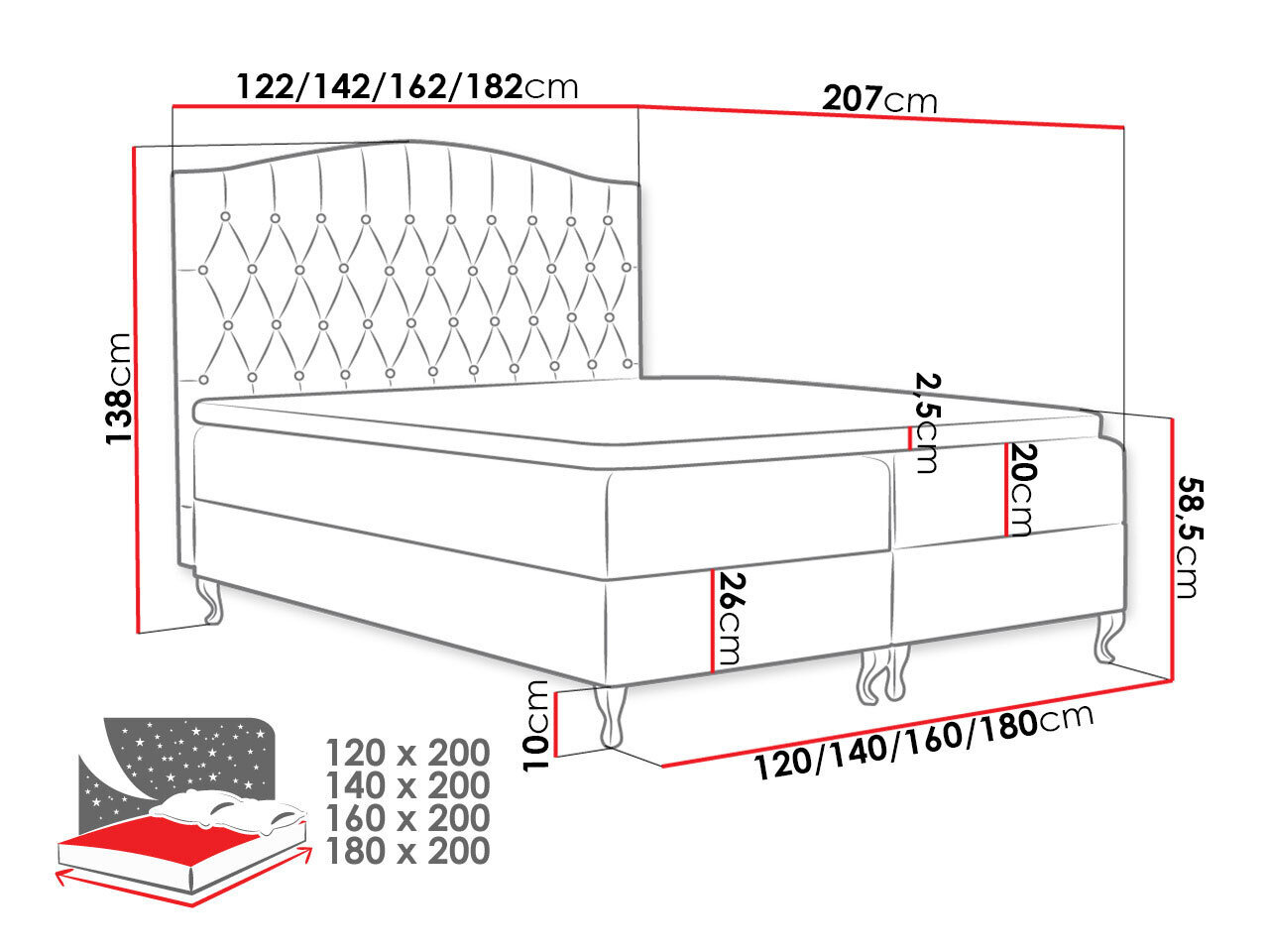 Kontinentaalvoodi ADHELINA-Kronos 02-120x200 cm hind ja info | Voodid | kaup24.ee