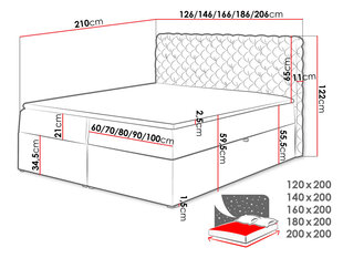 Континентальная кровать TIGLINE-Magic Velvet 2206-180x200 см цена и информация | Кровати | kaup24.ee