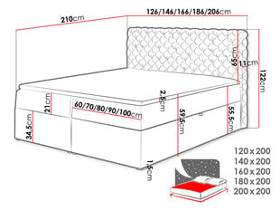 Континентальная кровать TIGLINE-Magic Velvet 2216-180x200 см цена и информация | Кровати | kaup24.ee