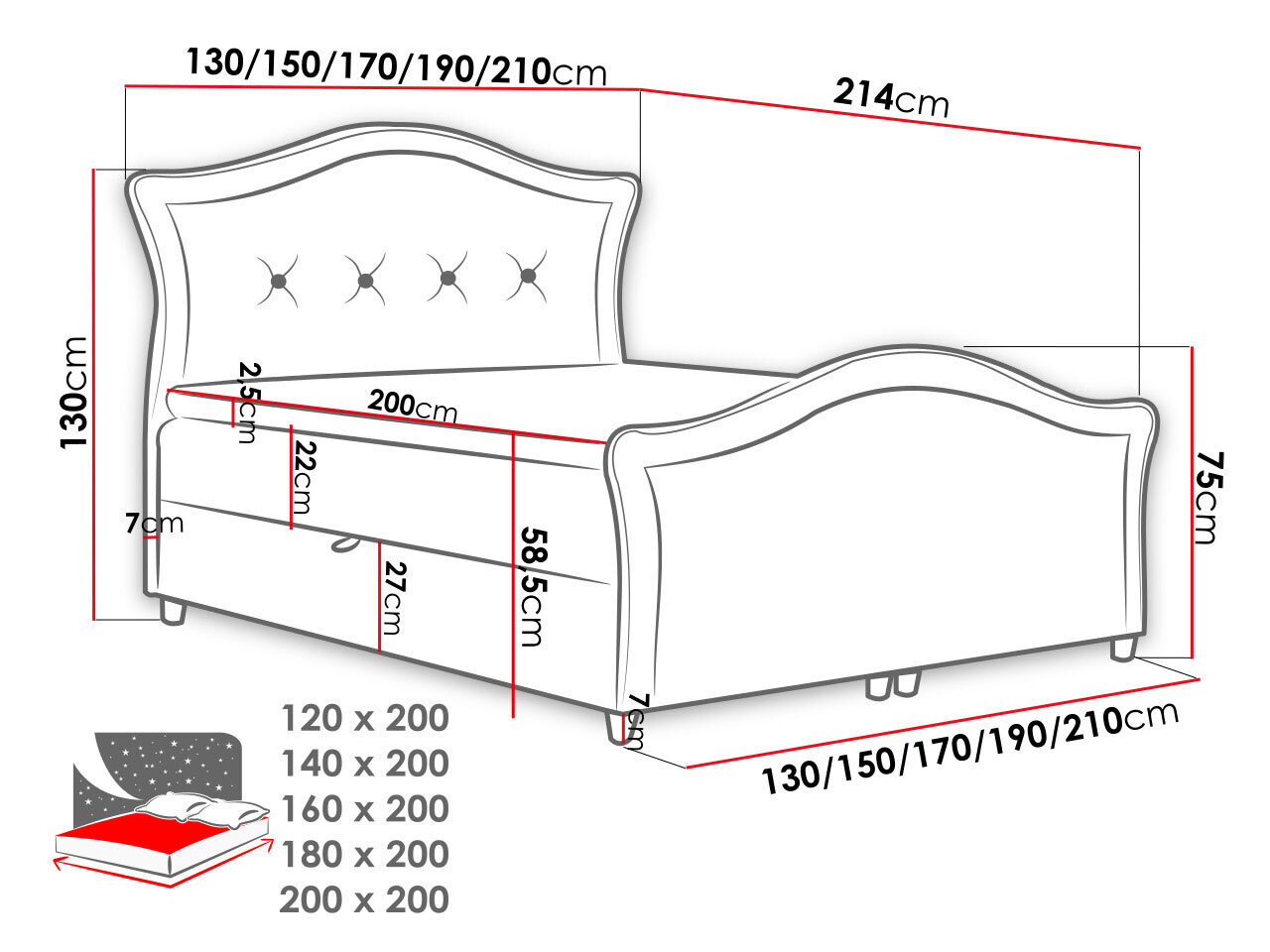 Kontinentaalvoodi MASALA LUX-Velluto 32-140x200 cm hind ja info | Voodid | kaup24.ee