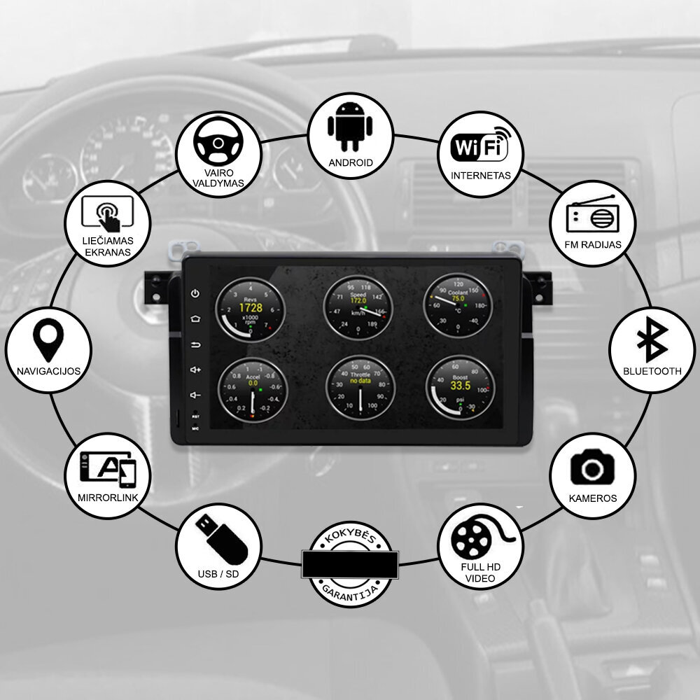 BMW 3 (E46) 1998-06 Android multimeedia tahvelarvuti tüüpi 9-tolline autostereo USB/WiFi/GPS/Bluetooth hind ja info | Autoraadiod, multimeedia | kaup24.ee