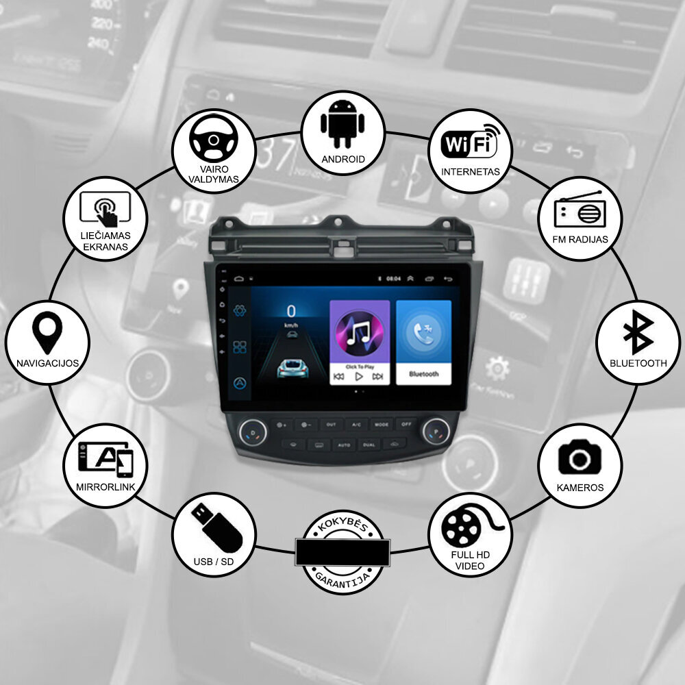 Honda Accord 2003-07 Android multimeedia tahvelarvuti 10-tolline autostereo USB/WiFi/GPS/Bluetooth цена и информация | Autoraadiod, multimeedia | kaup24.ee