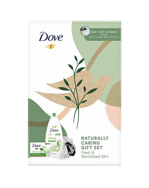 Kosmeetiline kinkekomplekt naistele Dove Body care gift set: dušigeel koos kurgi ja rohelise tee lõhnaga Refreshing 250 ml + värskendav tahke kreem-seep koos kurgi ja rohelise tee lõhnaga 100 g + švamm цена и информация | Seebid | kaup24.ee