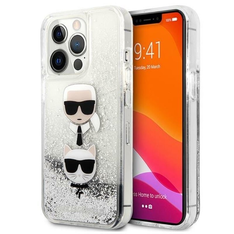 Karl Lagerfeld Liquid Glitter Karl & Choupette peaümbris iPhone 13 Pro Max jaoks (hõbe) цена и информация | Telefoni kaaned, ümbrised | kaup24.ee