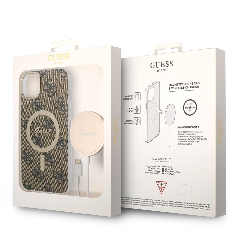 Guess 4G MagSafe Compatible Case + Wireless Charger for iPhone 14 Plus Brown цена и информация | Telefoni kaaned, ümbrised | kaup24.ee