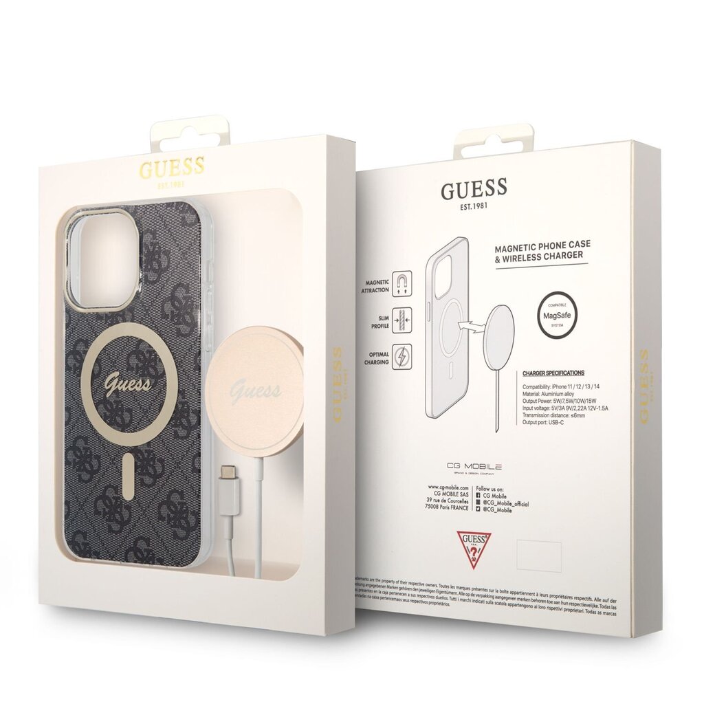 Guess 4G MagSafe Compatible Case + Wireless Charger for iPhone 14 Pro Max Black hind ja info | Telefoni kaaned, ümbrised | kaup24.ee