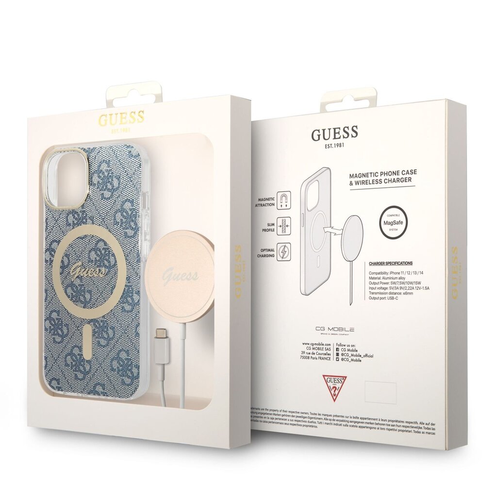 Guess 4G MagSafe Compatible Case + Wireless Charger for iPhone 14 Blue hind ja info | Telefoni kaaned, ümbrised | kaup24.ee