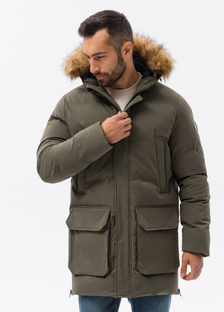 Meeste talvine parka jope Ombre C554 khaki hind ja info | Meeste joped | kaup24.ee