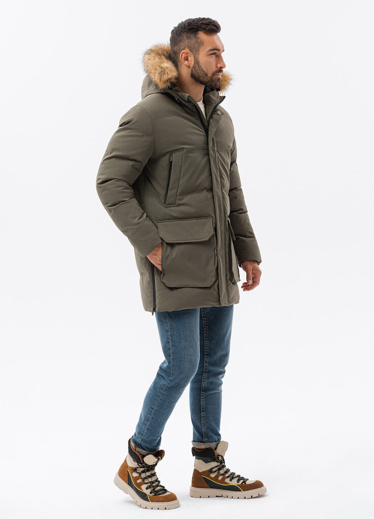 Meeste talvine parka jope Ombre C554 khaki hind ja info | Meeste joped | kaup24.ee