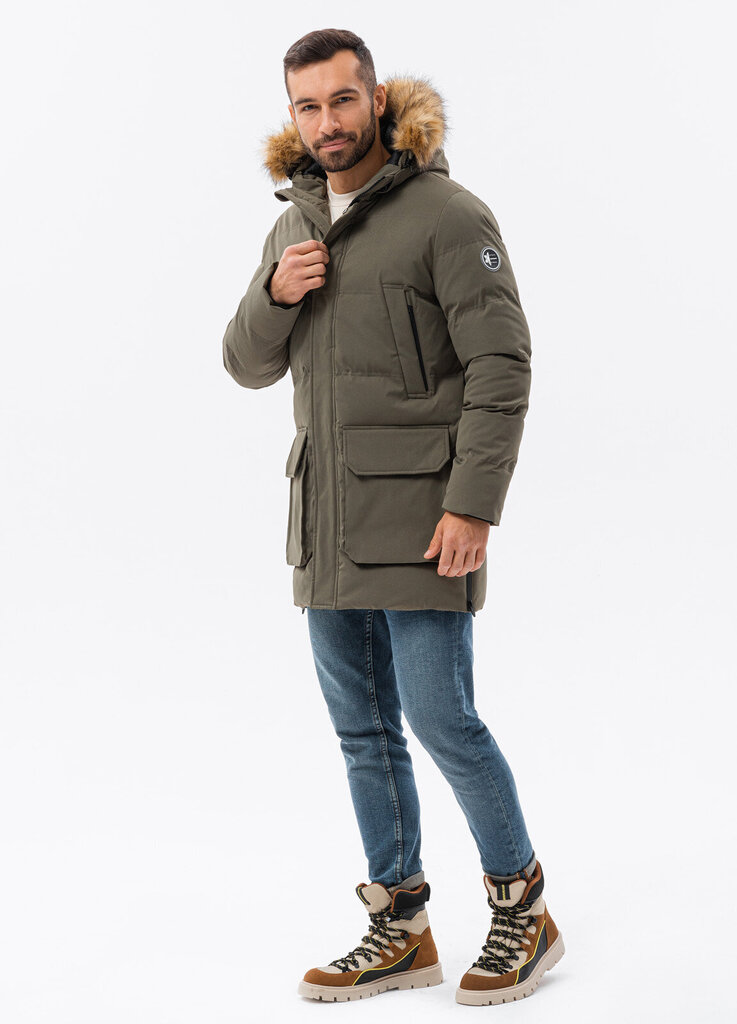 Meeste talvine parka jope Ombre C554 khaki hind ja info | Meeste joped | kaup24.ee