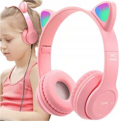Laste juhtmevabad kassikõrvadega kõrvaklapid, Bluetooth 5.0 + EDR tehnoloogia, FM raadio funktsioon, Värvus: roosa цена и информация | Наушники | kaup24.ee