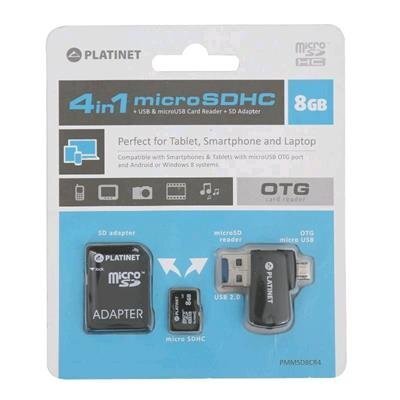 Platinet PMMSD8CR4 4in1 8GB USB-mälupulk + Micro SD-kaart + mikro-USB OTG-lugeja telefoni ja tahvelarvuti jaoks цена и информация | Mobiiltelefonide mälukaardid | kaup24.ee