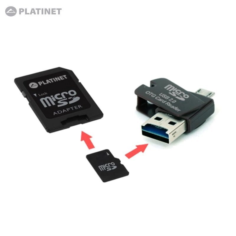 Mälukaart Platinet PMMSD32CR4 4in1 32 GB USB meedia + Micro SD kaart + micro USB OTG telefoni ja tahvelarvuti lugeja hind ja info | Mobiiltelefonide mälukaardid | kaup24.ee