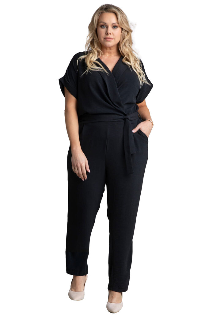 Elegantne jumpsuit V-kaelusega FARIDA, must hind ja info | Naiste pükskostüümid | kaup24.ee