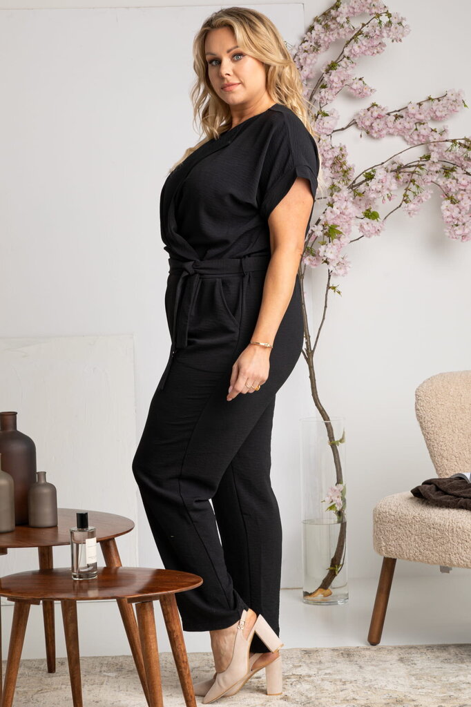 Elegantne jumpsuit V-kaelusega FARIDA, must цена и информация | Naiste pükskostüümid | kaup24.ee