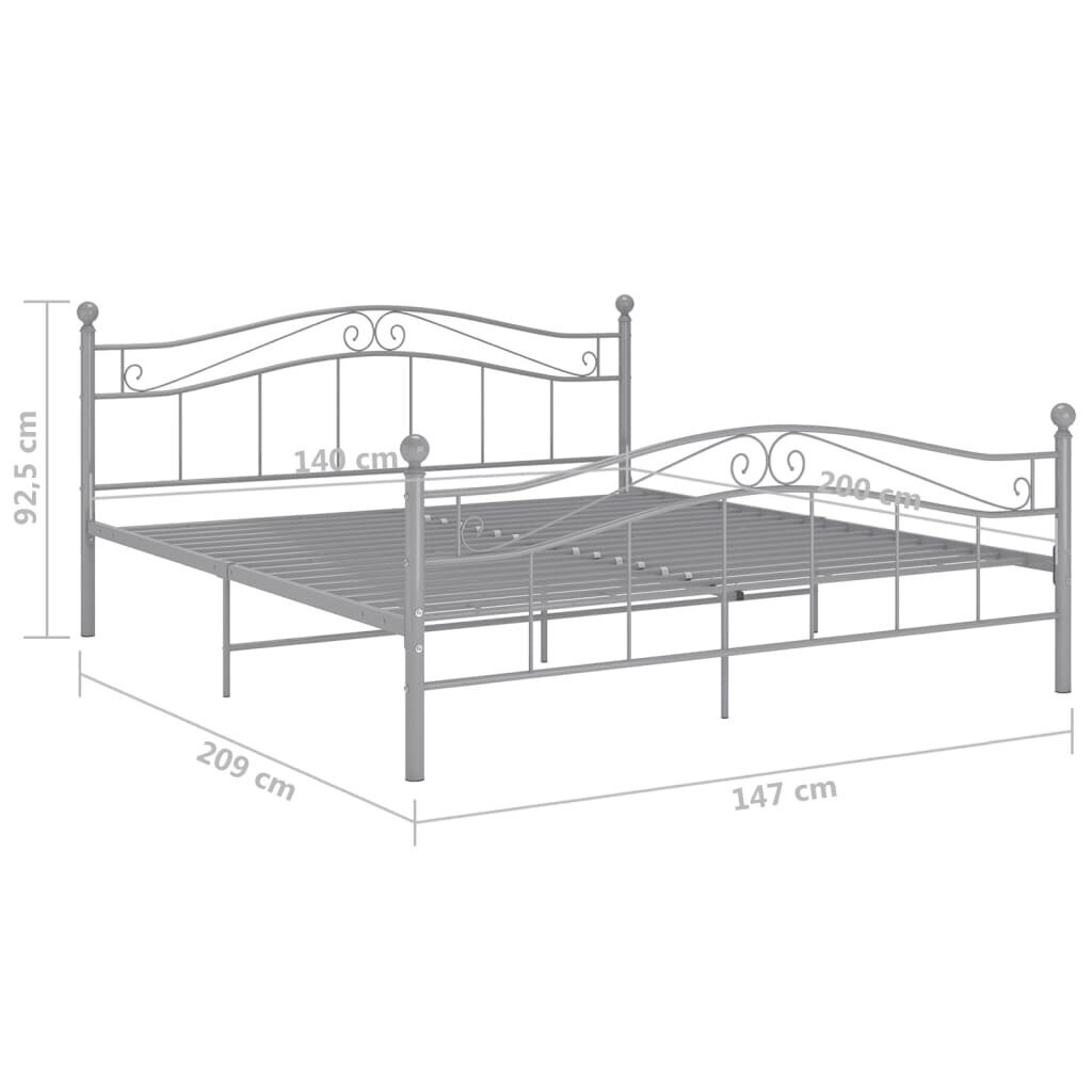 VidaXL voodiraam, hall, metall, 140 x 200 cm hind ja info | Voodid | kaup24.ee