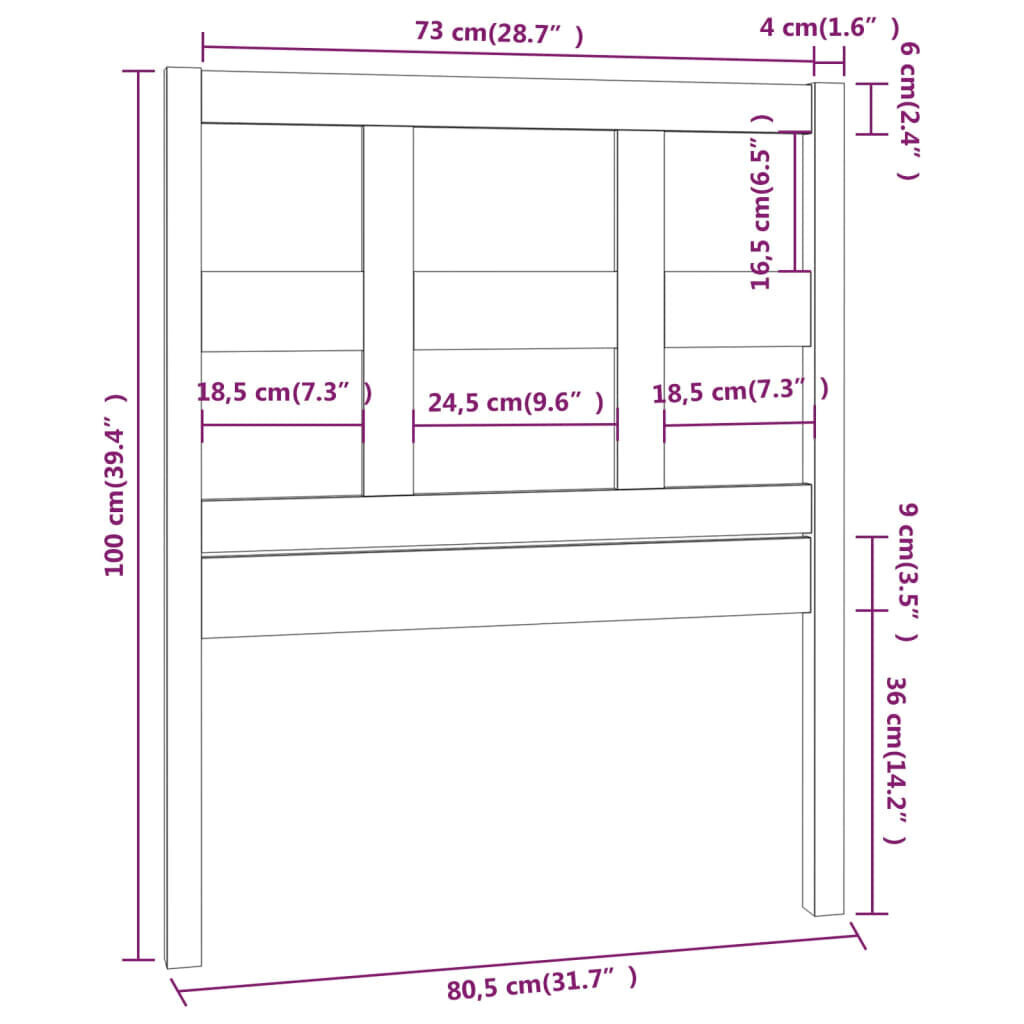 vidaXL voodipeats, must, 80,5 x 4 x 100 cm, männipuit цена и информация | Voodid | kaup24.ee