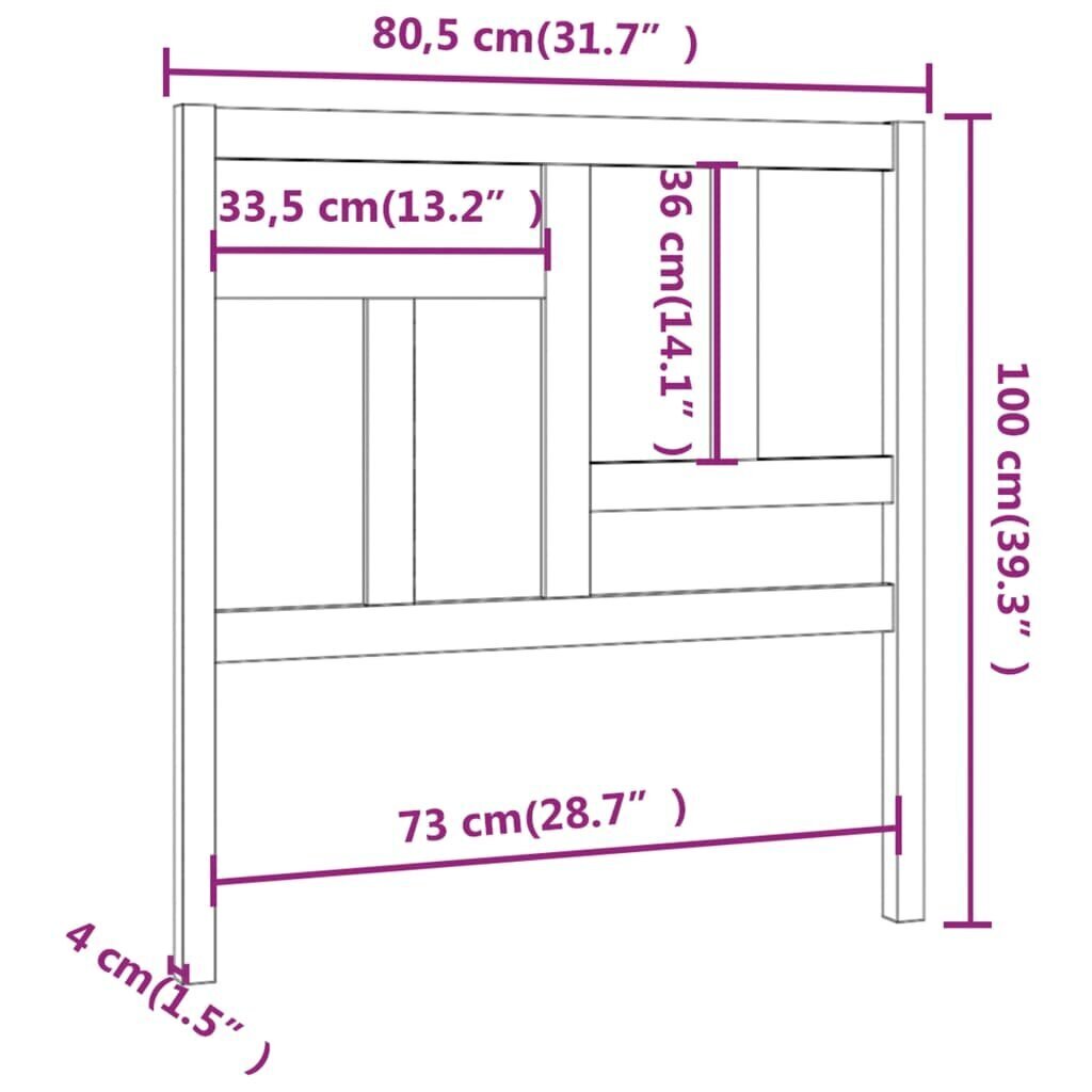 vidaXL voodipeats, valge, 80,5 x 4 x 100 cm, männipuit hind ja info | Voodid | kaup24.ee