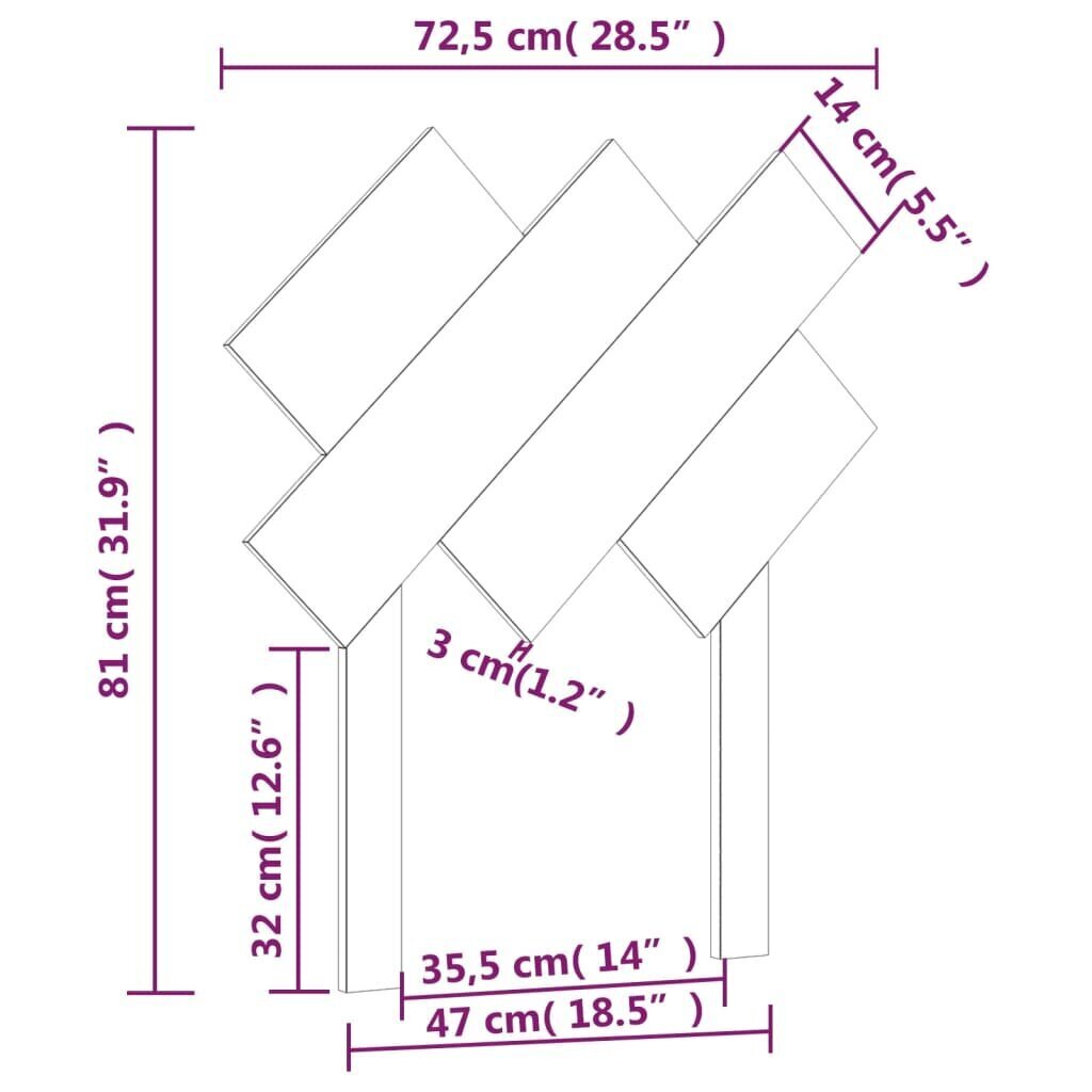 vidaXL voodipeats, 72,5 x 3 x 81 cm, männipuit цена и информация | Voodid | kaup24.ee