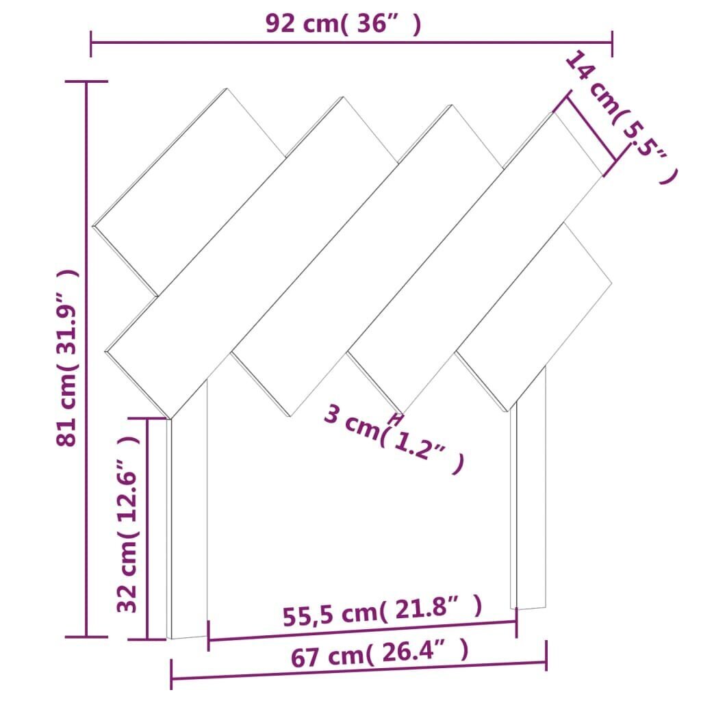 vidaXL voodipeats, 92 x 3 x 81 cm, männipuit цена и информация | Voodid | kaup24.ee