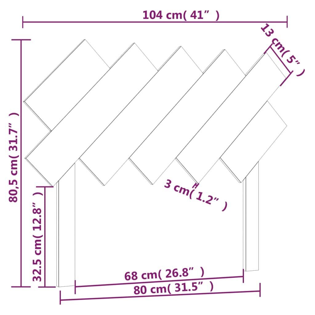 vidaXL voodipeats, hall, 104x3x80,5 cm, männipuit hind ja info | Voodid | kaup24.ee