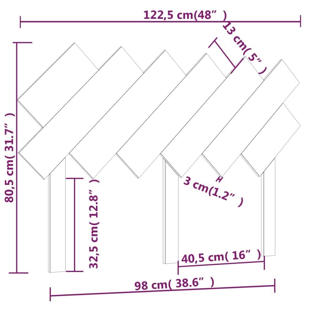 vidaXL voodipeats, valge, 122,5x3x80,5 cm, männipuit цена и информация | Voodid | kaup24.ee