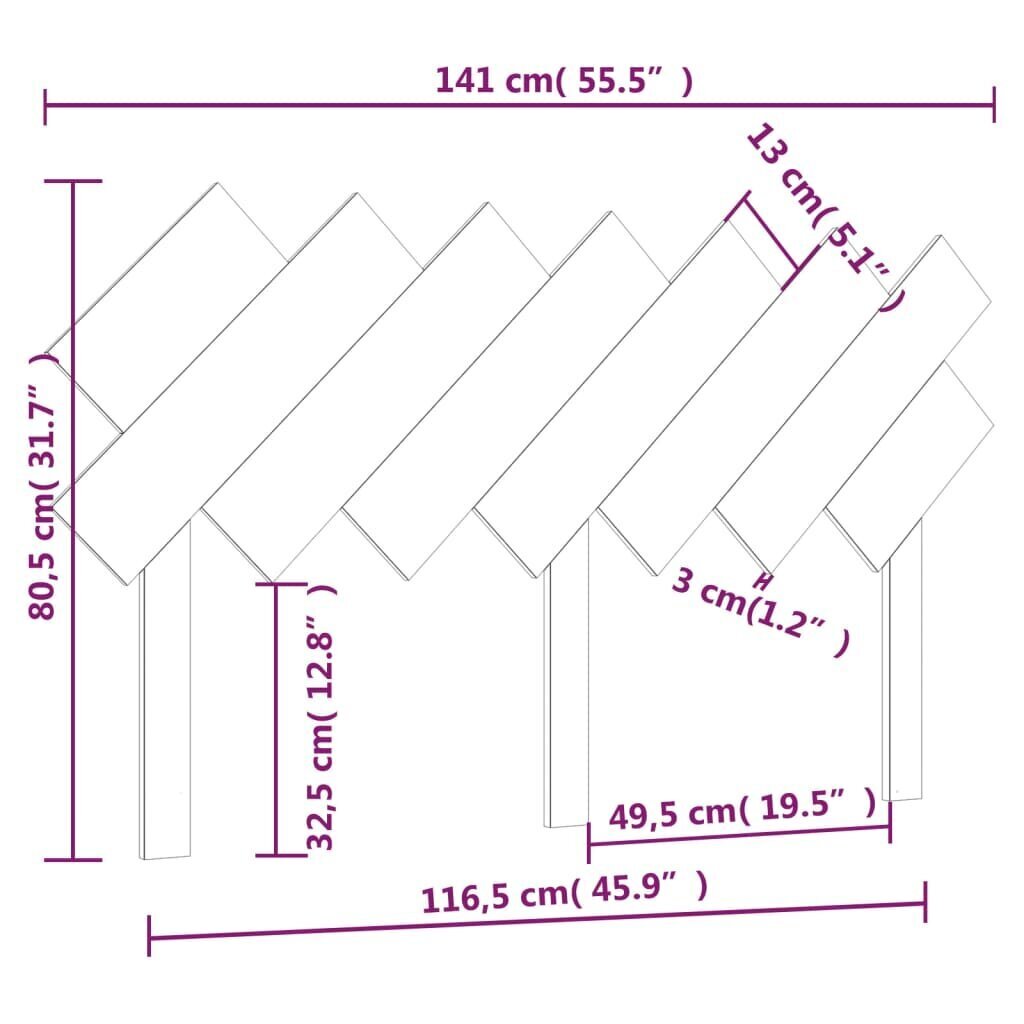 vidaXL voodipeats, 141 x 3 x 80,5 cm, männipuit hind ja info | Voodid | kaup24.ee