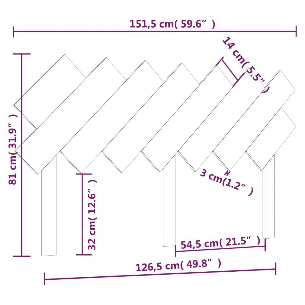 vidaXL voodipeats, valge, 151,5x3x81 cm, männipuit hind ja info | Voodid | kaup24.ee