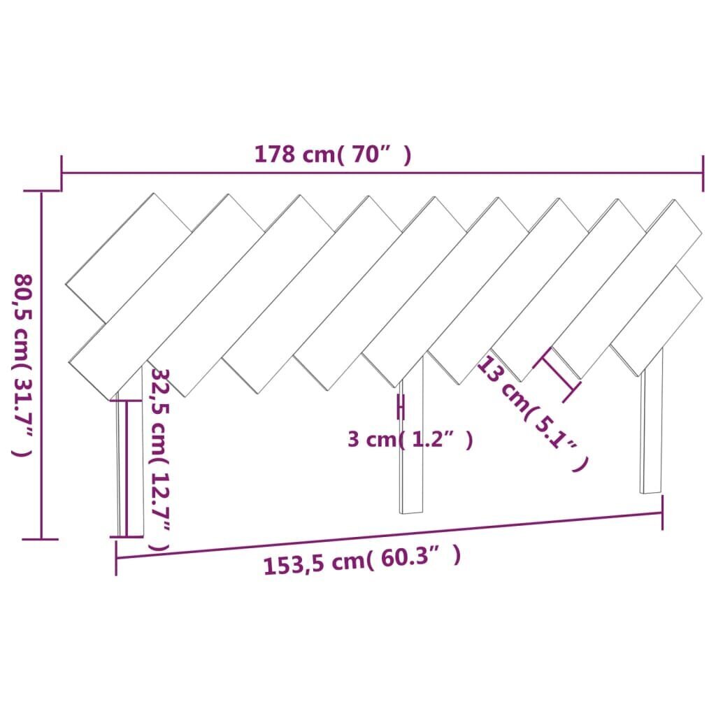 vidaXL voodipeats, must, 178 x 3 x 80,5 cm, männipuit hind ja info | Voodid | kaup24.ee