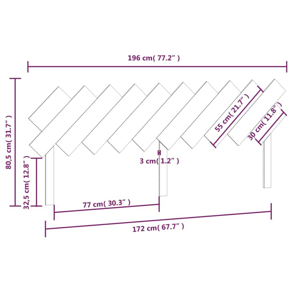 vidaXL voodipeats, 196x3x80,5 cm, männipuit hind ja info | Voodid | kaup24.ee