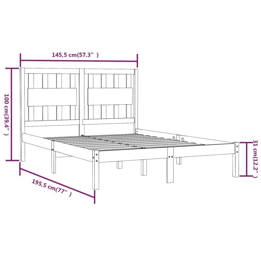 vidaXL voodiraam, valge, täismännipuit, 140 x 190 cm hind ja info | Voodid | kaup24.ee