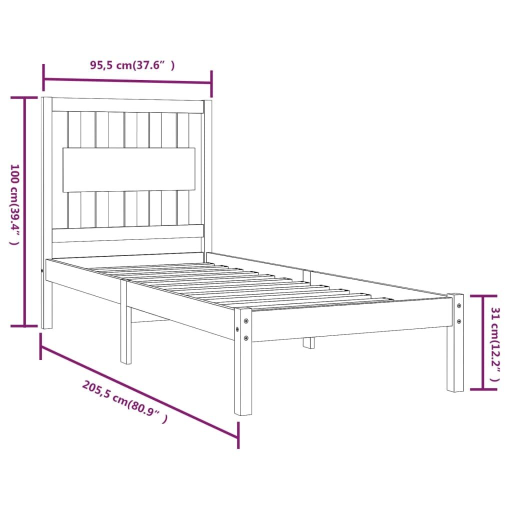 vidaXL voodiraam, valge, täismännipuit, 90 x 200 cm hind ja info | Voodid | kaup24.ee