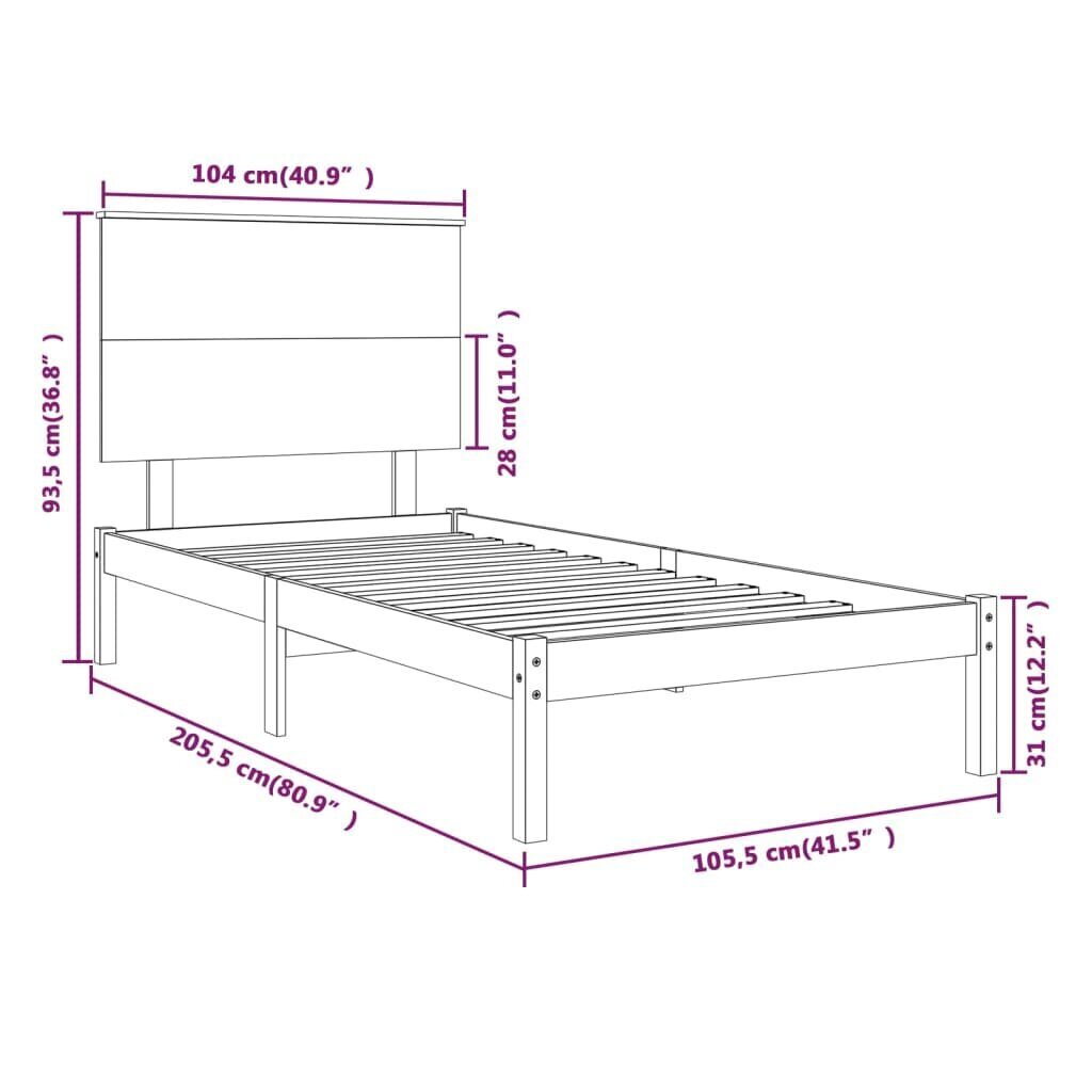 vidaXL voodiraam, must, täismännipuit, 100 x 200 cm hind ja info | Voodid | kaup24.ee