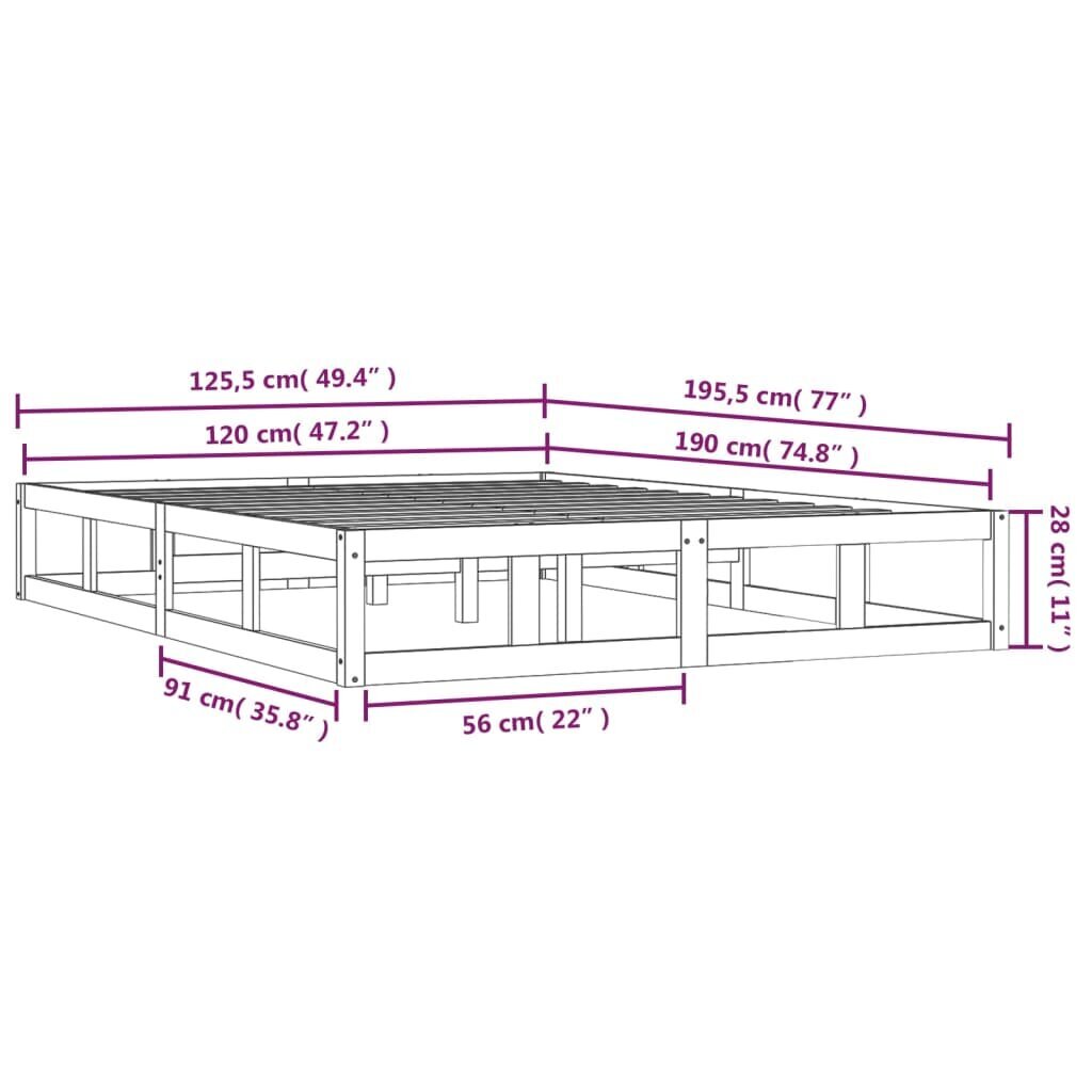 vidaXL voodiraam, 120 x 190 cm, männipuit hind ja info | Voodid | kaup24.ee