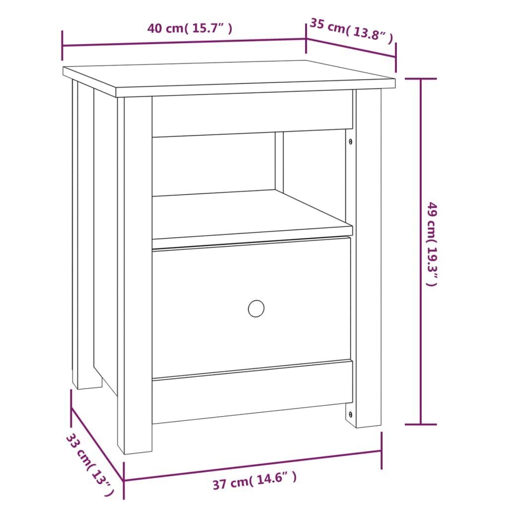 vidaXL öökapid 2 tk, valge, 40x35x49 cm, männipuit hind ja info | Öökapid | kaup24.ee