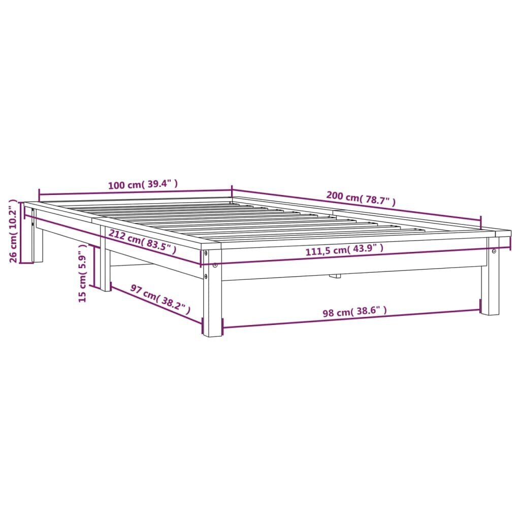 vidaXL voodiraam, hall, 100 x 200 cm, männipuit цена и информация | Voodid | kaup24.ee