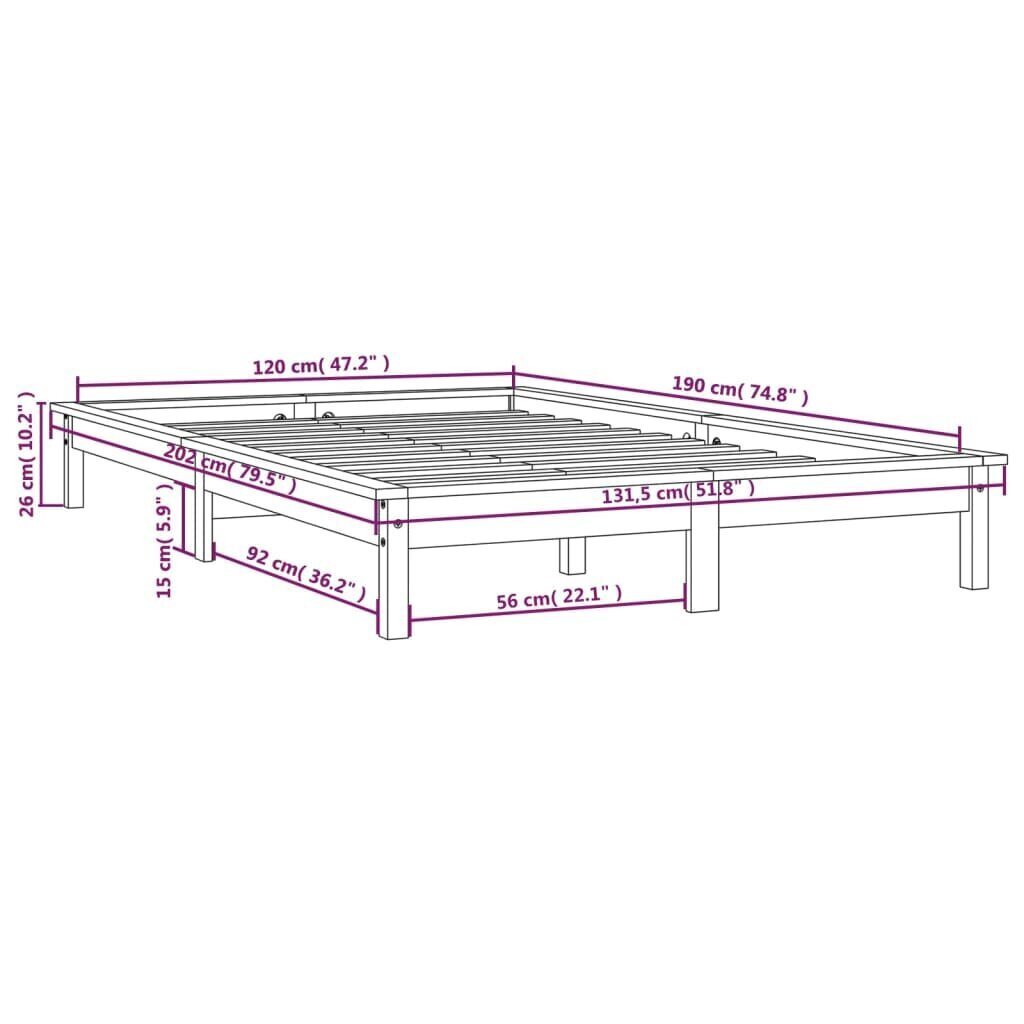 vidaXL voodiraam, valge, 120 x 190 cm, männipuit hind ja info | Voodid | kaup24.ee