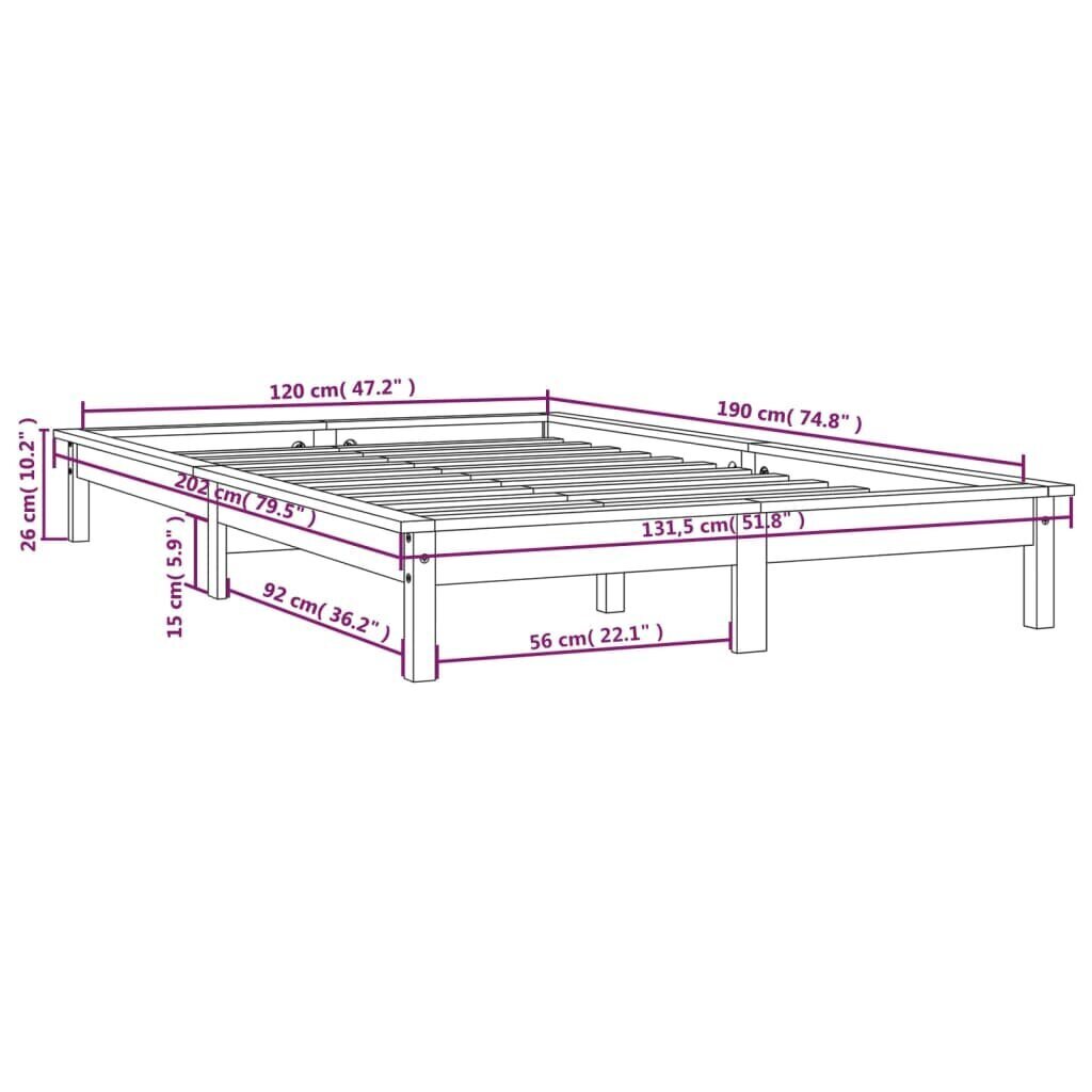 vidaXL voodiraam, hall, 120 x 190 cm, männipuit hind ja info | Voodid | kaup24.ee