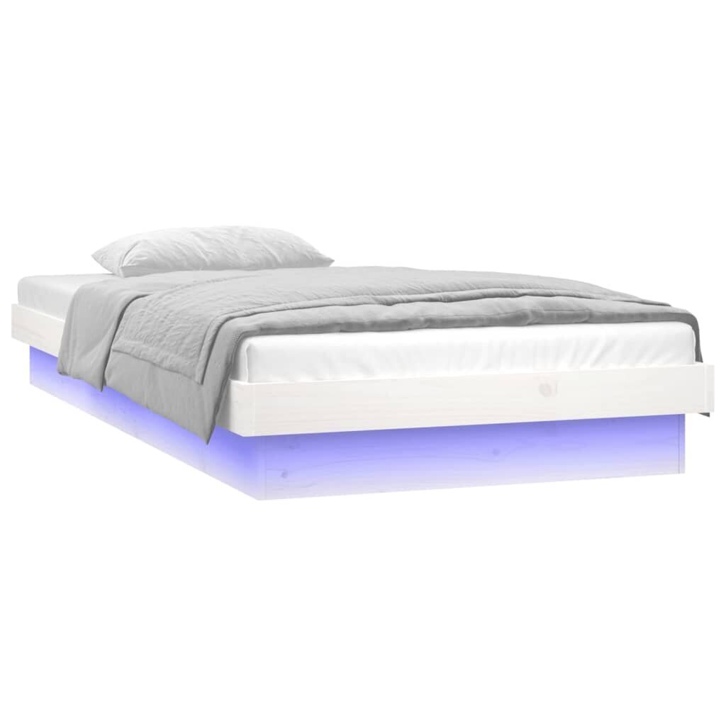 vidaXL LED-voodiraam, valge, 90 x 190 cm, männipuit hind ja info | Voodid | kaup24.ee