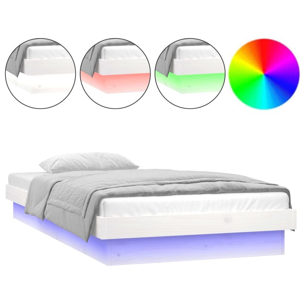 vidaXL LED-voodiraam, valge, 90 x 190 cm, männipuit hind ja info | Voodid | kaup24.ee