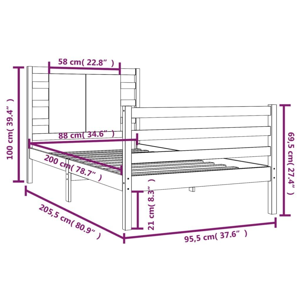 vidaXL voodiraam, männipuit, 90 x 200 cm цена и информация | Voodid | kaup24.ee