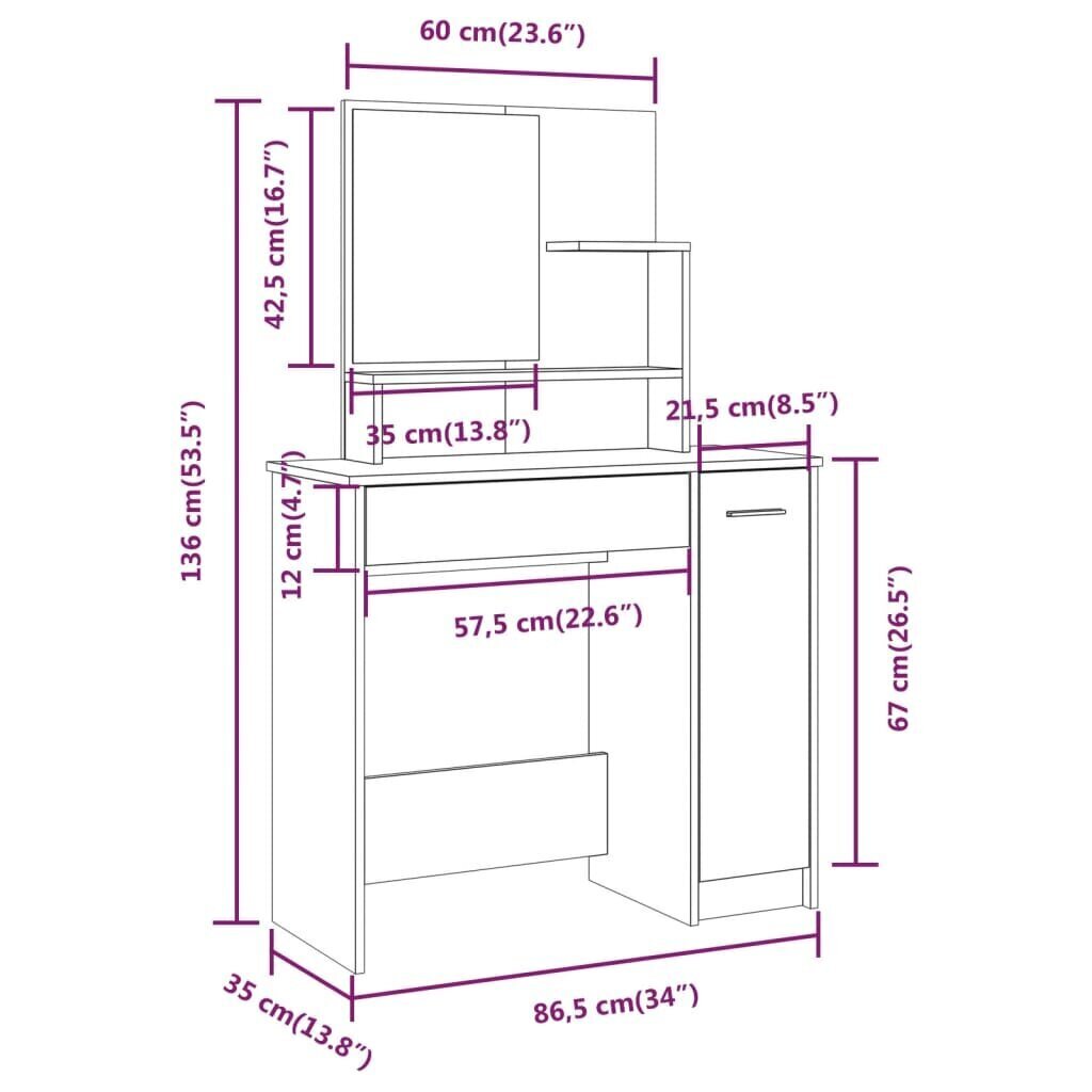 vidaXL tualettlaua komplekt, betoonhall, 86,5 x 35 x 136 cm цена и информация | Meigilauad | kaup24.ee