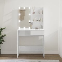 vidaXL tualettlaud LEDiga, kõrgläikega valge, 74,5 x 40 x 141 cm hind ja info | Tualettlauad | kaup24.ee
