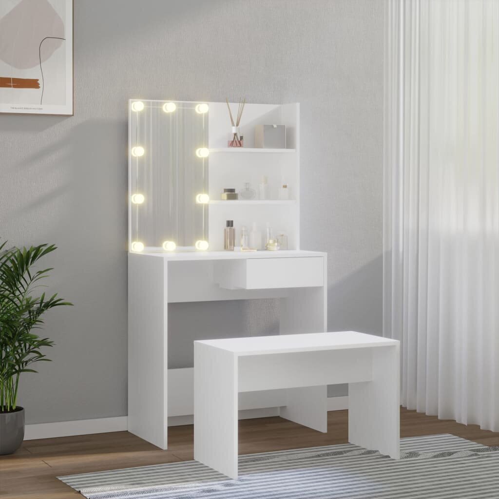 vidaXL tualettlaua komplekt LEDiga, valge, tehispuit цена и информация | Tualettlauad | kaup24.ee