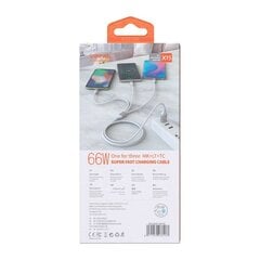 Vipfan X15 3-in-1 USB-C / Lightning / Micro 66W USB cable 1.2m, gold-plated (white) hind ja info | Vipfan Mobiiltelefonid, foto-, videokaamerad | kaup24.ee