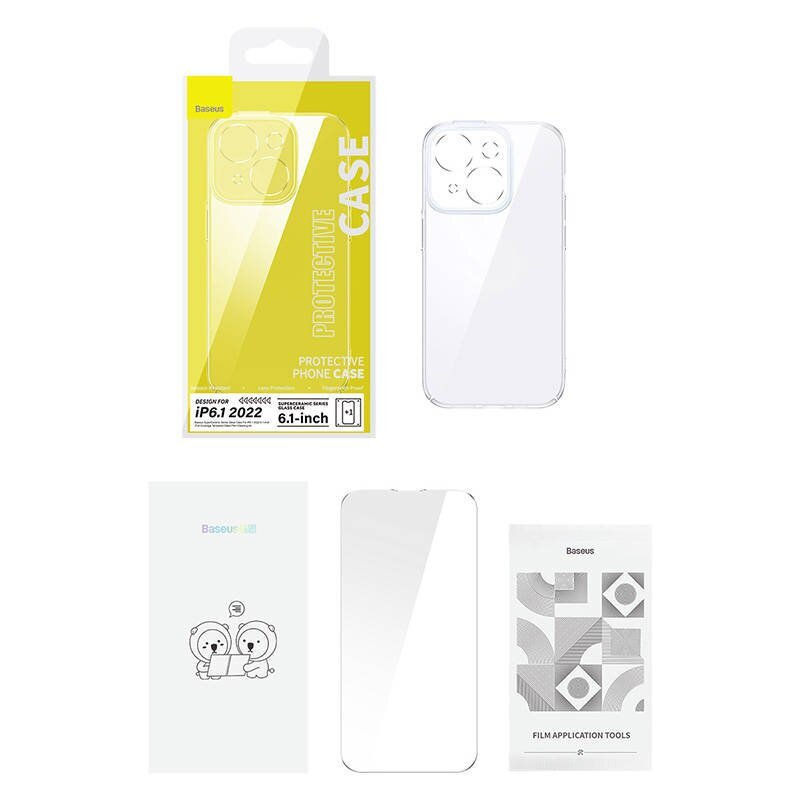 Baseus SuperCeramic Transparent Glass Case and Tempered Glass set for iPhone 14 + cleaning kit hind ja info | Telefoni kaaned, ümbrised | kaup24.ee